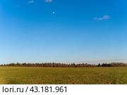 Пейзаж поля перед закатом с луной на небосводе русское поле (Landscape of a field before sunset with the moon in the sky) Стоковое фото, фотограф Пучков Андрей Александрович / Фотобанк Лори
