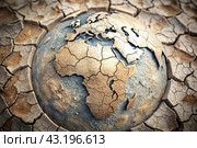 The concept of global warming of the planet earth. Dry and cracked earth, dry due to lack of rain. The effects of climate change. Стоковое AI-изображение, AI-художник Photojuli / Фотобанк Лори