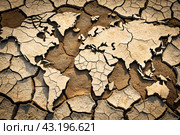 The concept of global warming of the planet earth. Dry and cracked earth, dry due to lack of rain. The effects of climate change. Стоковое AI-изображение, AI-художник Photojuli / Фотобанк Лори
