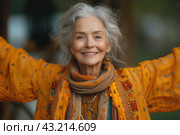 Happy cool old lady portrait, grandmother with extravagant style, fashionable clothes, seniority and elderly people. Стоковое AI-изображение, AI-художник Станислав Тарко / Фотобанк Лори