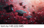 Graduation Cap Soaring Through the Air. Стоковое AI-изображение, AI-художник Юлия Гапеенко / Фотобанк Лори