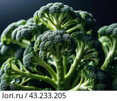 Broccoli Brassica oleracea italica is an edible green plant in cabbage family Brassicaceae, genus Brassica, whose large flowering head, stalk and leaves are eaten as a vegetable. Generated AI. Стоковое AI-изображение, AI-художник Юлия Петровская / Фотобанк Лори
