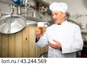 Portrait of man brewmaster with glass of beer. Стоковое фото, фотограф Яков Филимонов / Фотобанк Лори
