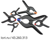 Пластмассовые зажимы на белом фоне. C clamps on white background. Стоковое фото, фотограф Татьяна Д / Фотобанк Лори