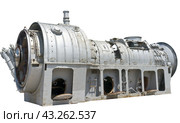 Морской корабельный турбовальный двигатель на белом фоне. Marine ship turboshaft engine on a white background. Стоковое фото, фотограф Татьяна Д / Фотобанк Лори