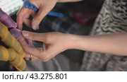Hairstylist rolls hair with curlers, perm. Стоковое видео, видеограф Андрей Знаменский / Фотобанк Лори