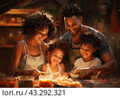 Father, Mother and their children cook special Food. Стоковое AI-изображение, AI-художник Ярославский Максим / Фотобанк Лори