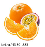 Orange passion fruit tropical composition isolated on white. Стоковое фото, фотограф Катерина Ковалева / Фотобанк Лори
