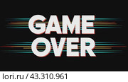 Игровой экран "GAME OVER" в стиле старых видеоигр с эффектом глитча и неоновой подсветкой. Стоковое AI-видео, аниматор Анна Добрыдень / Фотобанк Лори