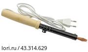 Электрический паяльник с деревянной ручкой на белом фоне. Electric soldering iron isolated on a white background. Стоковое фото, фотограф Татьяна Д / Фотобанк Лори