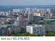 Вид на современный Саратов с Соколовой горы майским днем (2024 год). Стоковое фото, фотограф Виктор Карасев / Фотобанк Лори