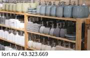 Variety of bathroom accessories displayed on shelving in household goods store. Concept of organizing comfortable home space. Стоковое видео, видеограф Яков Филимонов / Фотобанк Лори