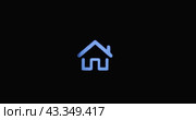 Мигающий значок дома на черном фоне. Мигающий синий символ. Крупный план. Flashing house icon on a black background. Flashing blue symbol. Close-up. Стоковое видео, видеограф Александр Собко / Фотобанк Лори