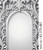 Frame in Roccoco Baroque style. Delicate gray grey white monochrome flowers, soft petals. Image captures the intricate details of blossoms, showcasing delicate beauty. Background with copy space. AI. Стоковое AI-изображение, AI-художник Юлия Петровская / Фотобанк Лори