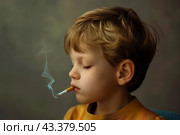 Мальчик курит. Стоковое AI-изображение, AI-художник Щеголева Ольга / Фотобанк Лори