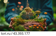 Person delicately cradles a beautifully crafted small house in the palm of their hands, showcasing the wonders of imagination and the power of dreams. Стоковое AI-видео, аниматор Данила Большаков / Фотобанк Лори