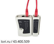 Тестер сетевых кабелей и кабель на белом фоне. Network tester on white background. Стоковое фото, фотограф Татьяна Д / Фотобанк Лори