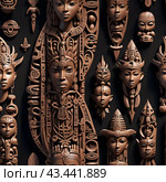 Иллюстрация. Изображение. Бесшовная текстура.Тотемные идолы. Illustration. Image. Seamless texture.Totem idols. Стоковое AI-изображение, AI-художник Гер Олег / Фотобанк Лори