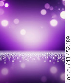 Blurry out-of-focus white lights in a horizontal line against a soft, purple gradient background, creating a bokeh effect. The light purple background fades to a darker purple at the bottom. AI. Стоковое AI-изображение, AI-художник Юлия Петровская / Фотобанк Лори