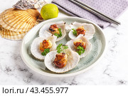 Grilled scallops shell with butter. Стоковое фото, фотограф Андрей Старостин / Фотобанк Лори