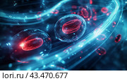 Microscopic View of Cells with Mitochondria. Стоковое AI-изображение, AI-художник Кирилл Черезов / Фотобанк Лори