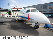BERLIN - JUNE 06, 2024: The turboprop-powered commuter airliner Dornier 328-120. Flying hydrogen test lalolatory by DLR (German Aerospace Center). ILA Berlin Air Show 2024. Редакционное фото, фотограф Sergey Kohl / Фотобанк Лори