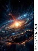 Celestial space phenomenon as supernova with exploding stars cosmic shock waves and radiant nebula on night sky. Perfect background for poster. Cosmic science spectacle concept. Copy ad text space. Стоковое AI-изображение, AI-художник Aleksandr Golubev / Фотобанк Лори