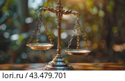 Legal office of lawyers, justice and law concept : Retro balance scale of justice on a desk in a courtroom, depicting giving fair and objective consideration to all evidence, without showing bias. Стоковое AI-видео, аниматор Ирина Михайличенко / Фотобанк Лори