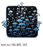 Голубые поганки, иллюстрация. Blue watercolor icon with toadstools isolated on white background. Hand drawn mushroom illustration in a graphic style. Стоковая иллюстрация, иллюстратор Карнаухова Елена / Фотобанк Лори