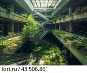 Abandoned Mall Overrun by Nature. Стоковое AI-изображение, AI-художник Кирилл Черезов / Фотобанк Лори