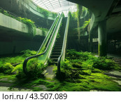Abandoned Mall Overrun by Nature. Стоковое AI-изображение, AI-художник Кирилл Черезов / Фотобанк Лори