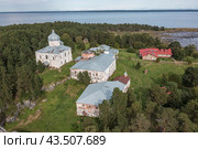 Кий-остров. Онежский Крестный монастырь. Вид сверху с воздуха (2022 год). Стоковое фото, фотограф Николай Гернет / Фотобанк Лори