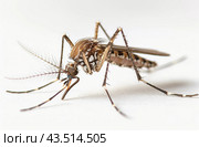 Close-Up of a Mosquito on a White Background. Стоковое AI-изображение, AI-художник Юлия Гапеенко / Фотобанк Лори