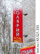 Заснеженная вывеска. Солярий. Санкт-Петербург (2018 год). Редакционное фото, фотограф Александр Щепин / Фотобанк Лори