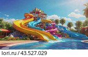 Water park with pools and slides. Стоковое AI-видео, аниматор Терехова Марина / Фотобанк Лори