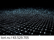 The image shows a dark background with a grid of white and black lines forming a pattern. The lines are arranged in a hexagonal shape and are evenly spaced. The image appears to be a digital or technological representation. Стоковое AI-изображение, AI-художник Aleksandr Golubev / Фотобанк Лори