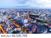 Panorama of the evening city of Yekaterinburg. View from above (2024 год). Стоковое фото, фотограф Евгений Ткачёв / Фотобанк Лори