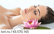 Spa Wellness Serenity Poster with Candle, Stones, Orchids, and Peaceful Natural Background. Стоковое AI-изображение, AI-художник Ярославский Максим / Фотобанк Лори