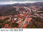 Spring view from drone of Signagi township on hill, Georgia. Стоковое фото, фотограф Яков Филимонов / Фотобанк Лори