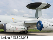 BERLIN - JUNE 07, 2024: The fragment of military aircraft Boeing E-3A Sentry AWACS. ILA Berlin Air Show 2024. Редакционное фото, фотограф Sergey Kohl / Фотобанк Лори