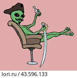Инопланетный пират в кресле / green alien pirate in armchair. Стоковая иллюстрация, иллюстратор Александр Паньков / Фотобанк Лори