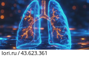 A hologram of the lungs on an animated background showing the respiratory system. Стоковое AI-видео, аниматор Юрий Поздников / Фотобанк Лори