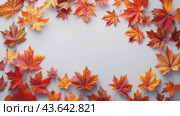 autumn frame background with free place for text, maple leaves decorate a beautiful nature thanksgiving, scenery yellow red seasonal colorful mock up, white background. Стоковое AI-видео, аниматор Ирина Михайличенко / Фотобанк Лори