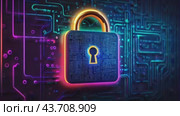 Digital lock icon on intricate circuitry. Cybersecurity and data protection. Стоковое AI-видео, аниматор Елена Никишина / Фотобанк Лори