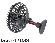 Портативный настольный черный вентилятор на белом фоне. Portable black fan on a white background. Стоковое фото, фотограф Татьяна Д / Фотобанк Лори