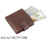 Раскрытый кошелек с американскими долларами на белом фоне. Wallet with dollars isolated on white background. Стоковое фото, фотограф Татьяна Д / Фотобанк Лори