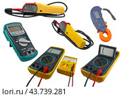 Цифровые мультиметры разных типов на белом фоне. Digital multimeters of different types on a white background. Стоковое фото, фотограф Татьяна Д / Фотобанк Лори