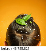 Dandruff problem. A head with itchy head. Стоковое AI-изображение, AI-художник Виктор Застольский / Фотобанк Лори