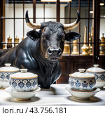 bull in the china shop idiom illustration. Стоковое AI-изображение, AI-художник Виктор Застольский / Фотобанк Лори