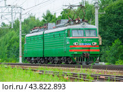 Moscow region, Russia, July 2018: Cargo electric train of the russian railways VL11 on the railroad on a background of green forest (editorial) Редакционное фото, фотограф Михаил Строгалев / Фотобанк Лори